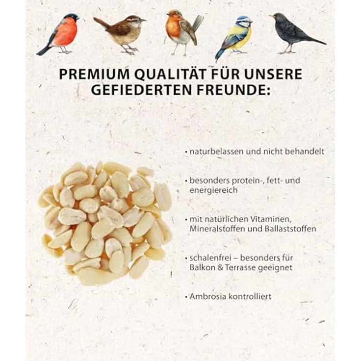 Dehner Natura Premium Wildvogelfutter, schalenfreie Erdnüsse, protein- und energiereich, für Wild- & Gartenvögel, 5 kg – Bild 2