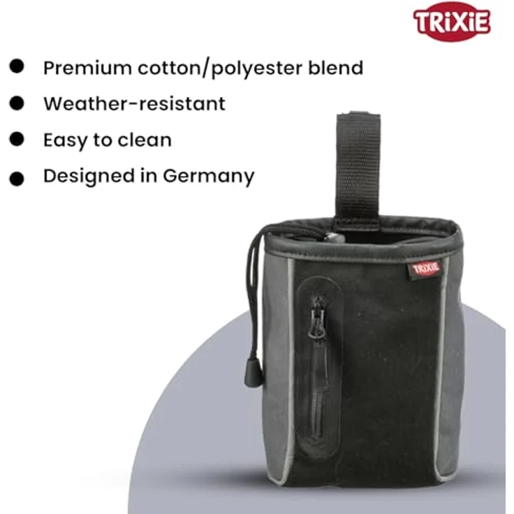 TRIXIE Snack-Tasche 2 in 1, Leckerlibeutel mit Zugband, Gürtelschlaufe, integrierter Kotbeutelspender, reflektierenden Elementen, Baumwolle/Polyester – Bild 3