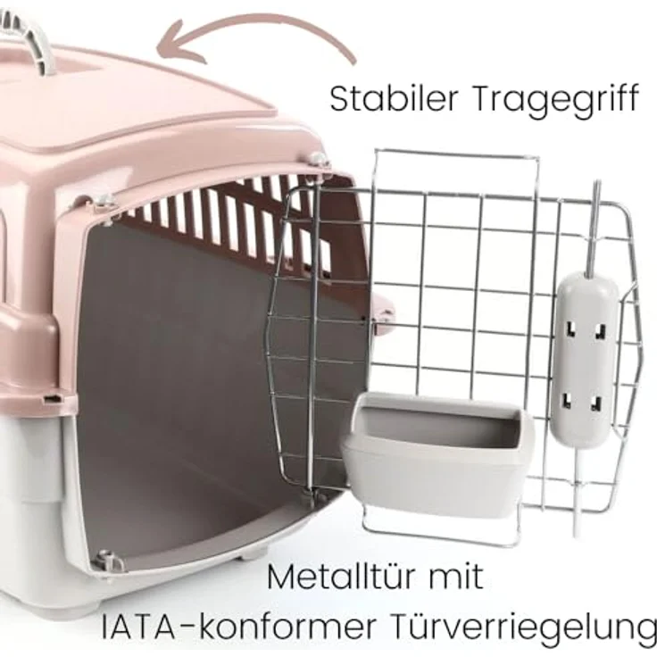 GarPet 2er Set IATA-konforme Transportboxen Gr. L, robuste Flugbox für Hunde und Katzen mit Reisenapf – Bild 3
