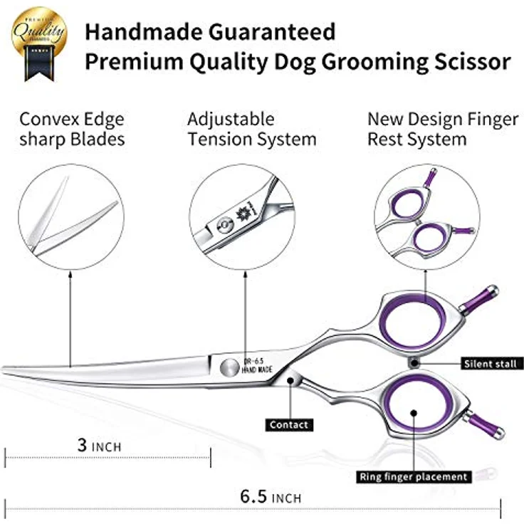 Dream Reach Fellschere 6,5 Inch Gebogene Hundeschere aus Japanischem Edelstahl 440C in Violett, Ideal für Hunde- und Katzenfellpflege – Bild 2