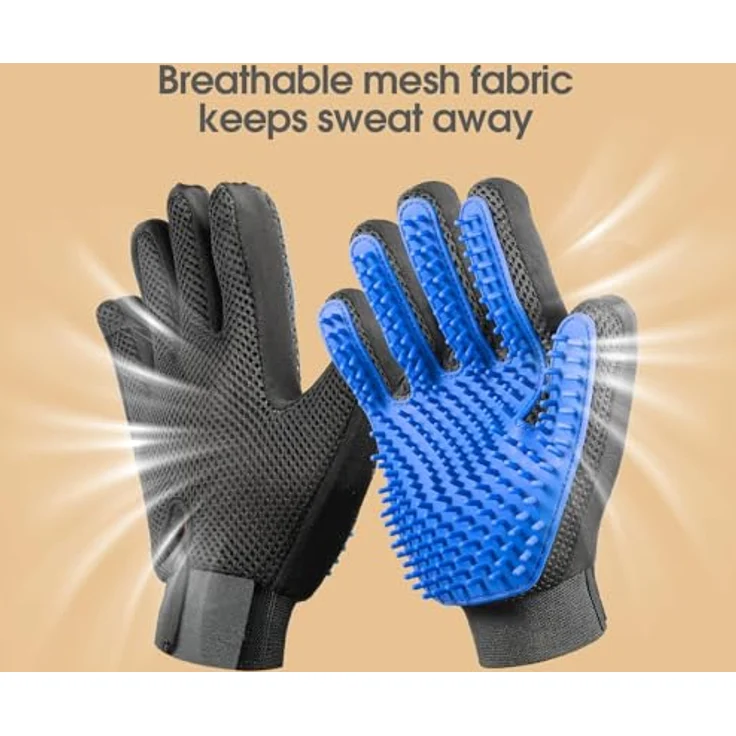 DELOMO Haustierpflege-Handschuhe 1 Paar (Blau) – Fellpflegehandschuh mit 255 Silikonspitzen, 5-Finger Design für Hunde & Katzen, waschbar, ideal für Baden und Massage – Bild 5