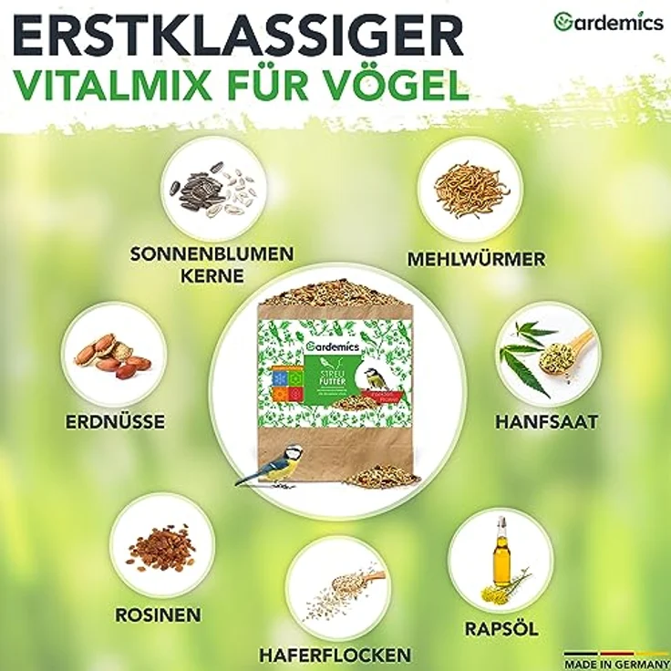 Gardemics Wildvogelfutter 20 kg, proteinreiches Ganzjahresfutter mit Mehlwürmern, Made in Germany – Bild 5