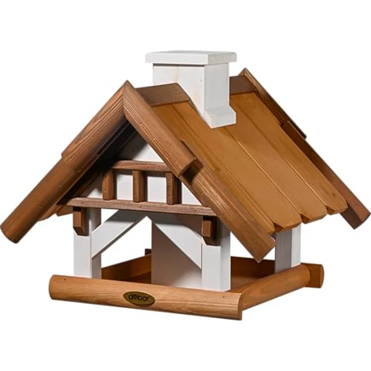 dobar® Großes Vogelhaus Goldener Oktober, Futterstation für Wildvögel, 1,3 Liter Futtersilo, 39 x 39 x 35 cm, Braun/Weiß – Bild 1