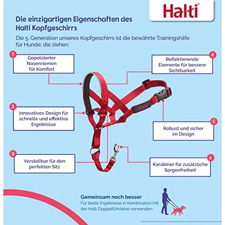 Halti Kopfgeschirr, Anti-Zug-Halsband für mittelgroße Hunde, leicht, gepolsterter Nasenriemen, Größe 3, rot – Bild 2