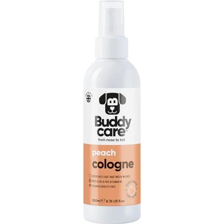 Buddycare Pfirsich-Hundeparfüm, 200 ml, fruchtiger Duft mit Aloe und Pro-Vitamin B5, vegan und tierversuchsfrei – Bild 1