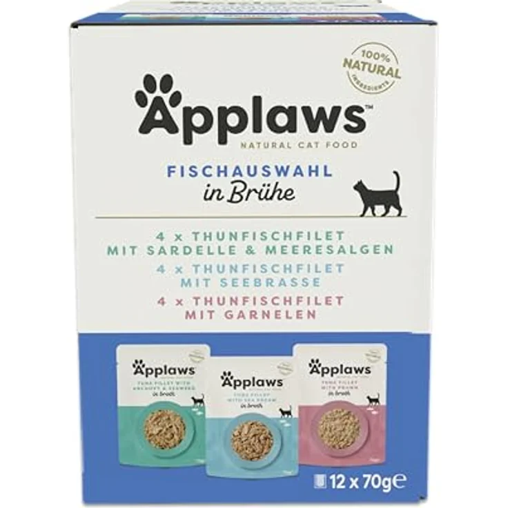 Applaws Premium Natural Katzenfutter Nass, Fischauswahl in Brühe, 100% natürliche Zutaten, 12x70g Portionsbeutel – Bild 1