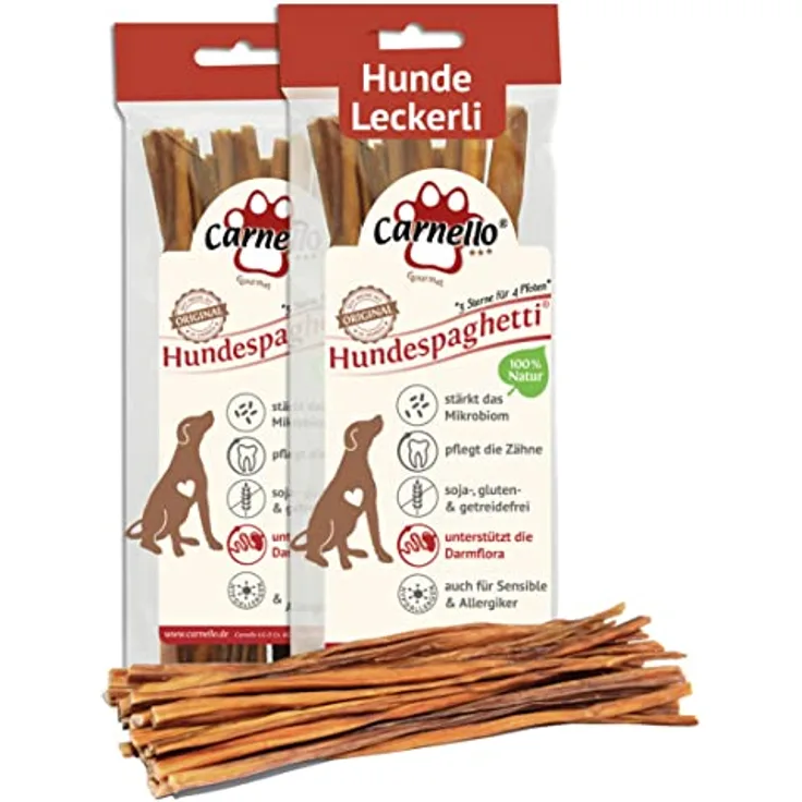 Carnello Hundeleckerli Hundespaghetti, getreidefreie Hundesnacks, 2 x 60g Beutel, unterstützt die Verdauung