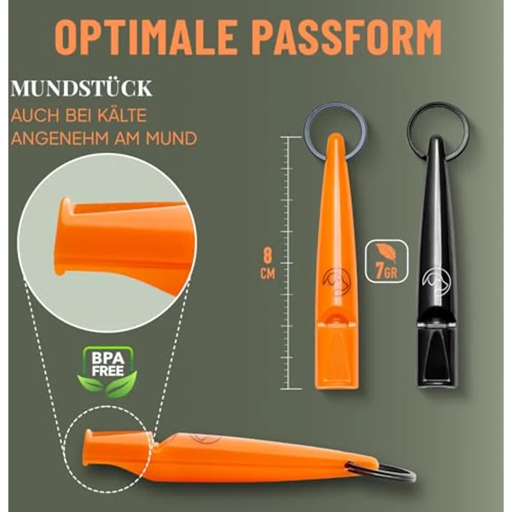 GIZZY® 2X Hundepfeife, lauter & weitreichender Pfeifton, ideal für Hundetraining, inkl. Band (orange) – Bild 5