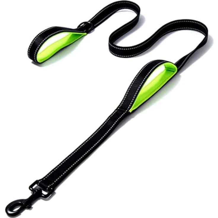 Eyeleaf Hundeleine, 1,8 m reflektierend, starke Nylonleine mit doppeltem Griff, gepolstert, für große und mittlere Hunde, schwarz – Bild 1