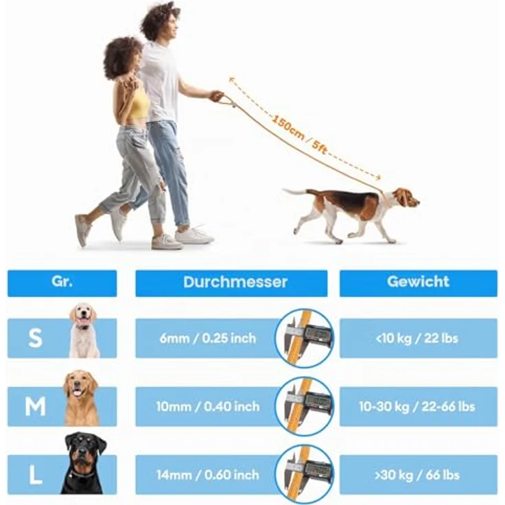 Grand Line Retrieverleine mit Zugstopp, 150 cm Moxonleine für kleine, mittlere und große Hunde, reflektierend, Grau-Grün, 6mm – Bild 5