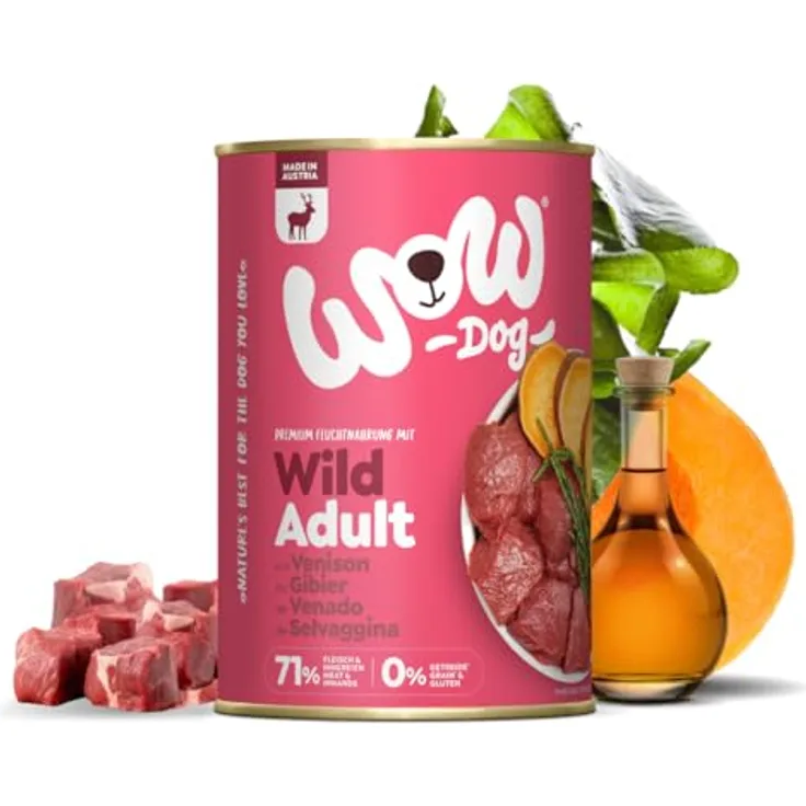WOW! Dog Wild Adult, Hunde-Nassfutter mit hohem Fleischanteil und ohne Getreide, 6x400g