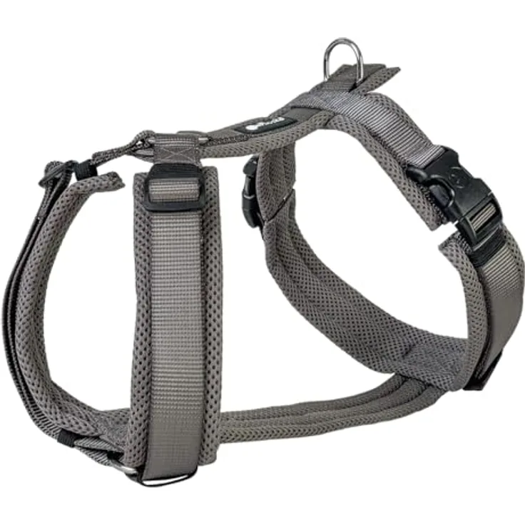 Petlando Hundegeschirr Y-Comfort, gepolstert, stufenlos verstellbar, atmungsaktiv & ergonomisch für große Hunde, anthrazit, Größe L