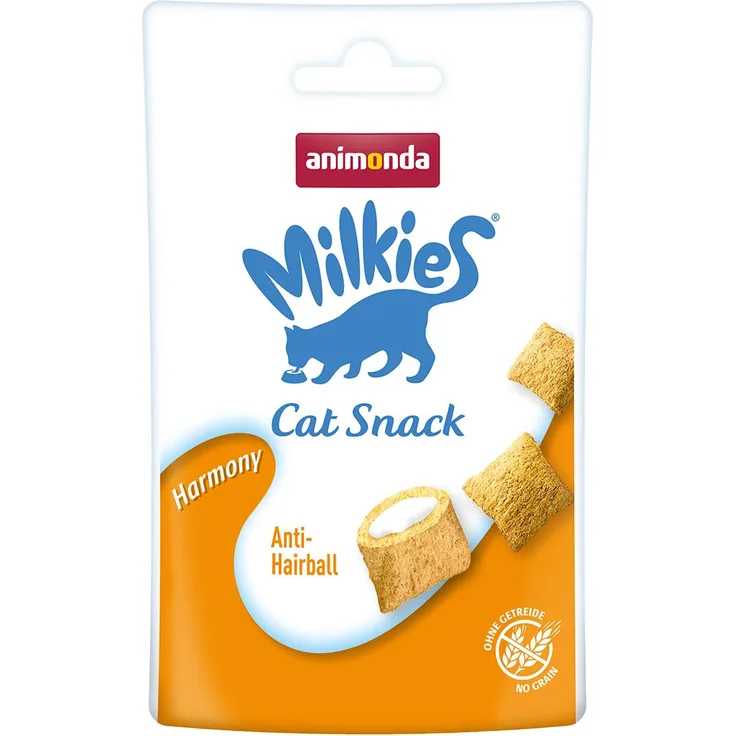 animonda Milkies Knusperkissen Harmony, Katzensnack mit Anti Hairball Effekt, 6x30g