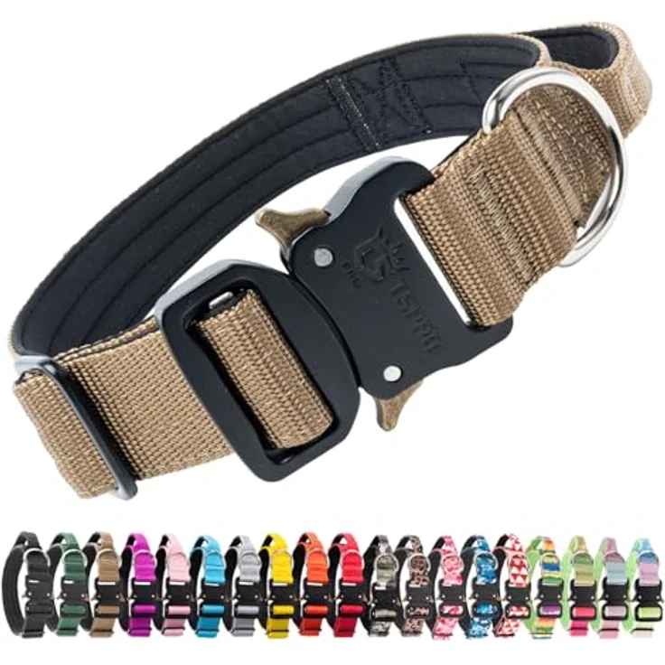 TSPRO Premium Taktisches Hundehalsband mit Griff, Dickes Verstellbares Halsband in Khaki für Mittelgroße bis Große Hunde mit Schnellverschluss-Metallschnalle – Bild 1