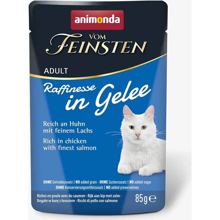 animonda vom Feinsten Raffinesse Gelee Huhn und Lachs, Katzen-Nassfutter 24x85g, vollwertig und nährstoffreich