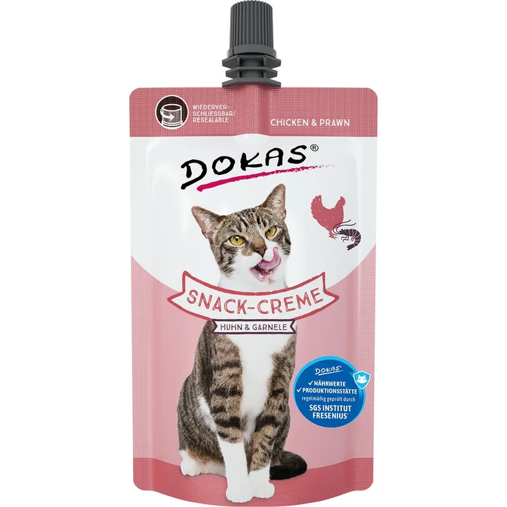 Dokas Snack-Creme Huhn und Garnele, Katzensnack ohne künstliche Geschmacksverstärker, 90g
