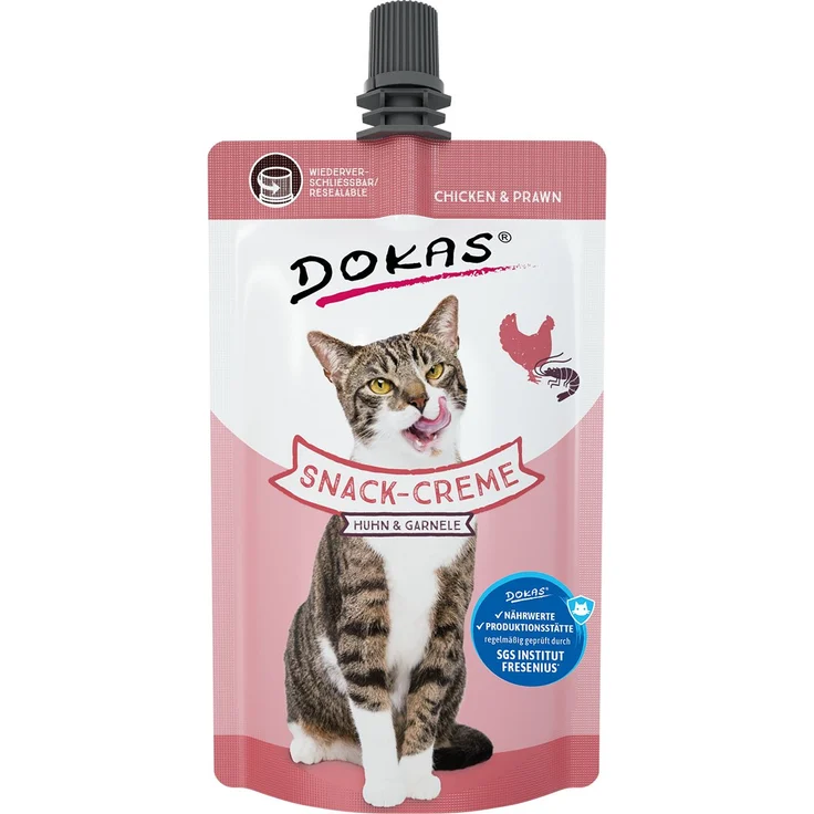Dokas Snack-Creme Huhn und Garnele, Katzensnack ohne künstliche Geschmacksverstärker, 90g
