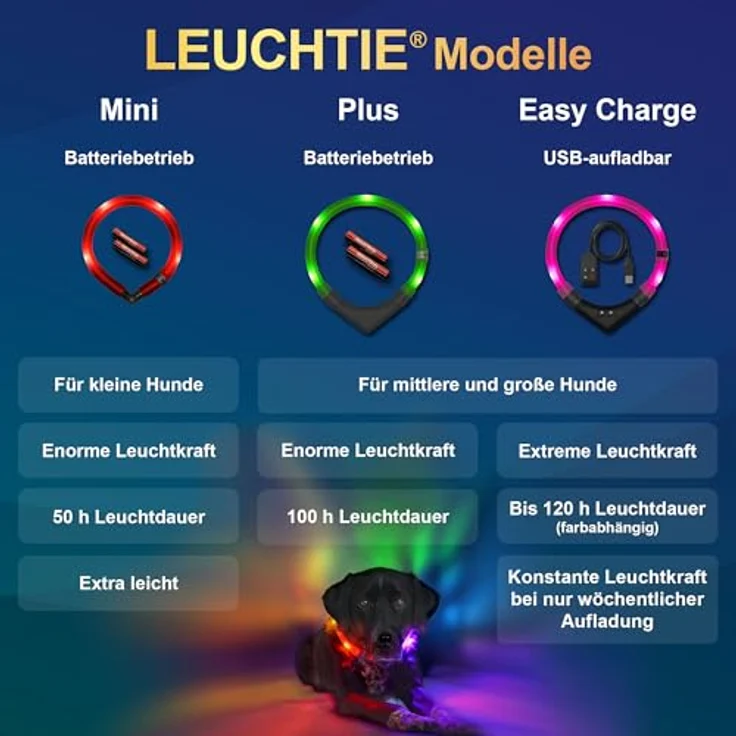 Leuchtie Leuchtie Plus, Leuchthalsband mit Leine für Hunde, 100 Stunden Leuchtkraft, verschiedene Farben verfügbar – Bild 5