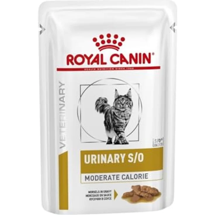 Royal Canin Veterinary Urinary s/o Moderate Calorie, 12 x 85 g, Diät-Alleinfuttermittel für Katzen zur Auflösung von Struvitsteinen, niedriger RSS-Wert, moderater Kaloriengehalt – Bild 1