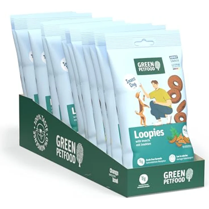 Green Petfood InsectDog Loopies, Hundeleckerlis mit Insekten für Erwachsene, Monoprotein, glutenfrei, kalorienarm, leicht portionierbar, 12 x 100 g Packung – Bild 3