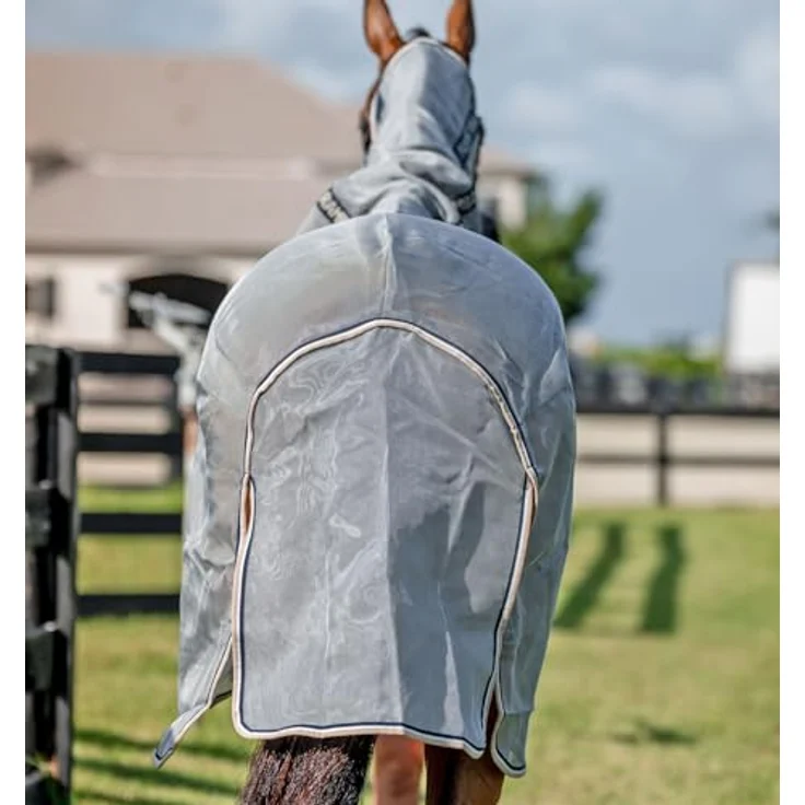 Horseware Rambo Protector Integrated Fliegendecke, Insektenschutz für Pferde, Silver/Navy, White & Beige, 155 cm (6'9") – Bild 4