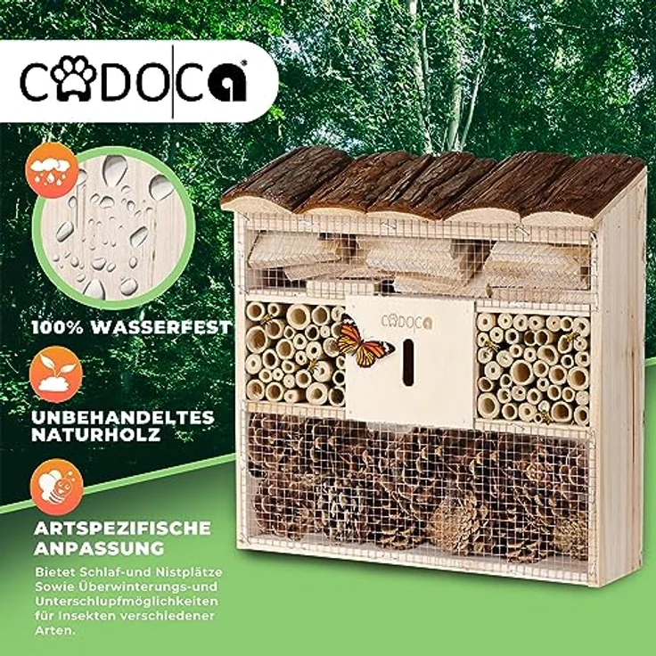 CADOCA® 2X Insektenhotel Bug's Inn 31x30,5x9,5cm Holz wetterfest Garten Bienenhotel Insektenhaus Nistkasten zum Aufhängen – Bild 3