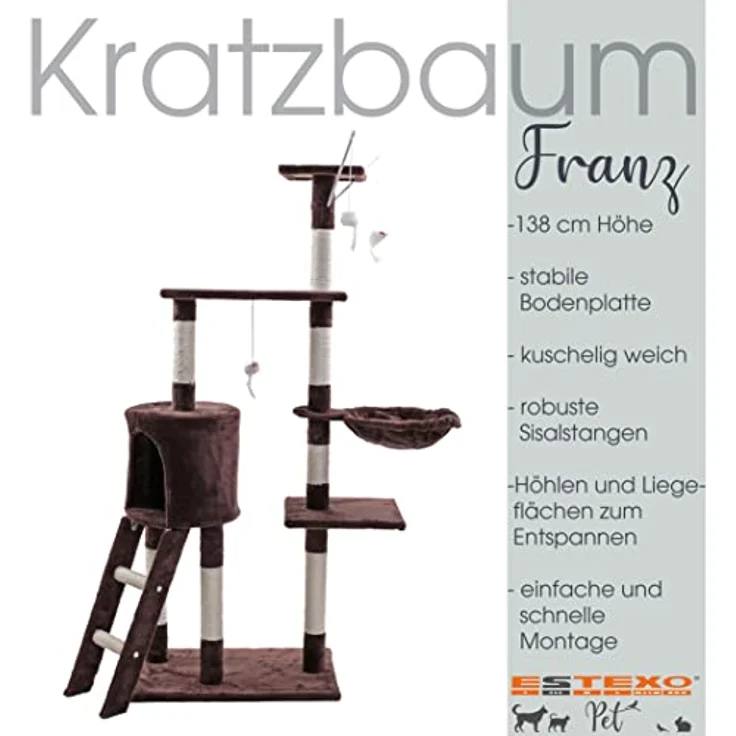 Kratzbaum Katzenbaum Katzenkratzbaum 138 cm XXL Kletterbaum Spielbaum Braun – Bild 5