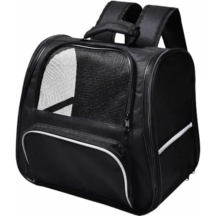 Nobby Rucksack Heba, strapazierfähige Transportbox für Hunde bis 6 kg, schwarz, mit Utensilienfach und herausnehmbarem Boden