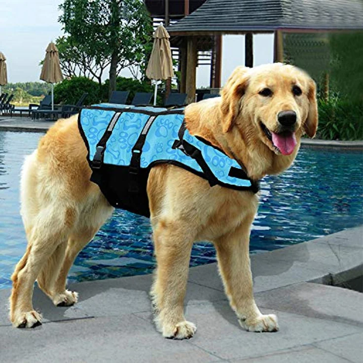 Izefia Hund Schwimmweste, Sicherheitsmantel für kleine Hunde und Welpen, Blau mit Knochenmuster, XXS, atmungsaktiv und verstellbar – Bild 4