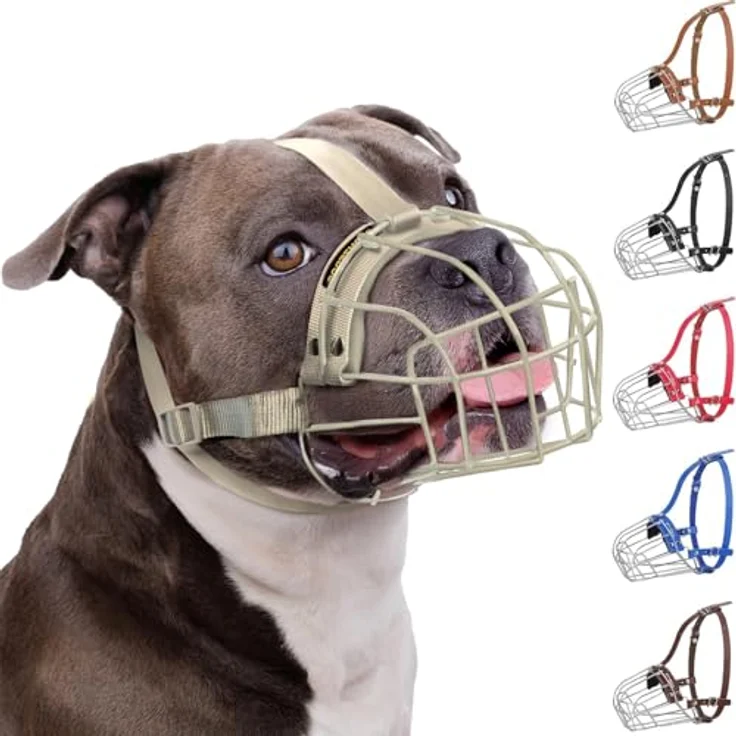 BRONZEDOG Maulkorb für Pitbull, atmungsaktiver Metallkorb mit Neopren-Polsterung, verstellbare Nylonriemen, ideal gegen Beißen und Kauen, Farbe: Schwarz – Bild 1