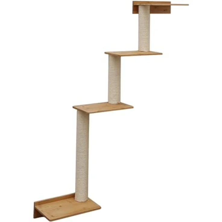 Eyepower Milo, 143 cm Wandkratzbaum mit 4 Plateaus und Sisal-Kratzsäulen zur Wandmontage, modernes Design aus massivem Bambus – Bild 2