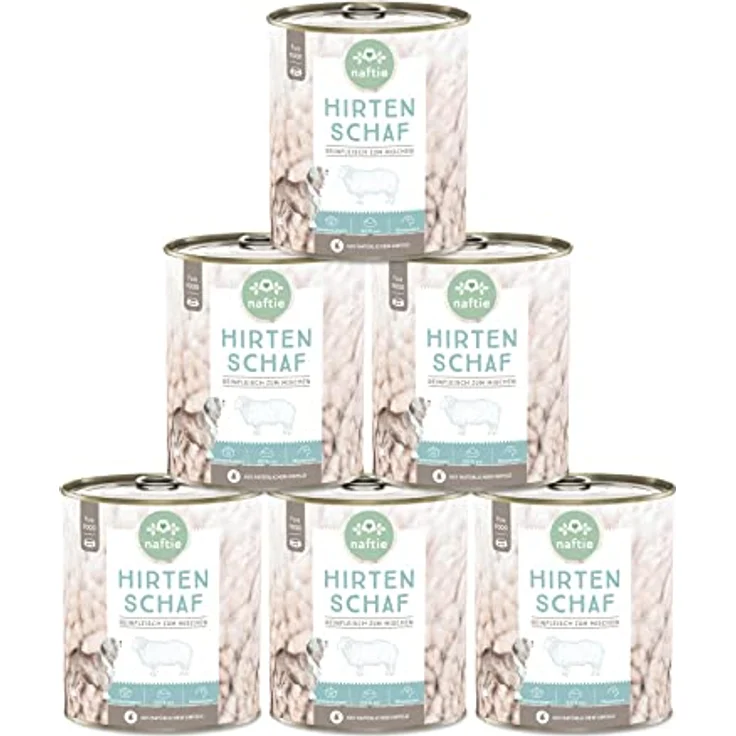 naftie Premium Hundefutter 100% Hirten Schaf, Reinfleisch pur, glutenfrei und getreidefrei, Sparpaket 6x800g Dosen – Bild 1
