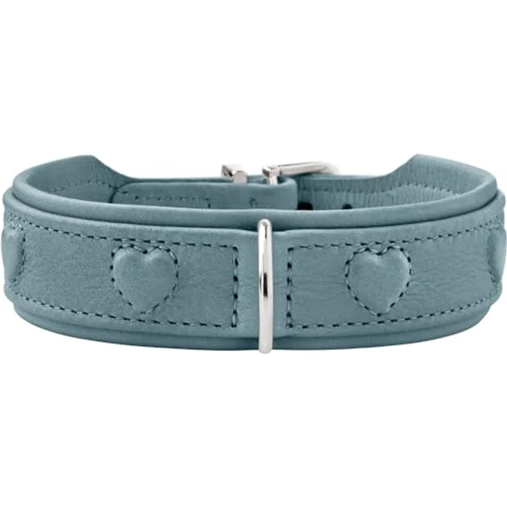 HUNTER Hundehalsband SOHO X Love, hellblau, Rindsleder, weich & gepolstert, für kleine Hunde & Welpen, Größe 37, Made in Germany – Bild 1