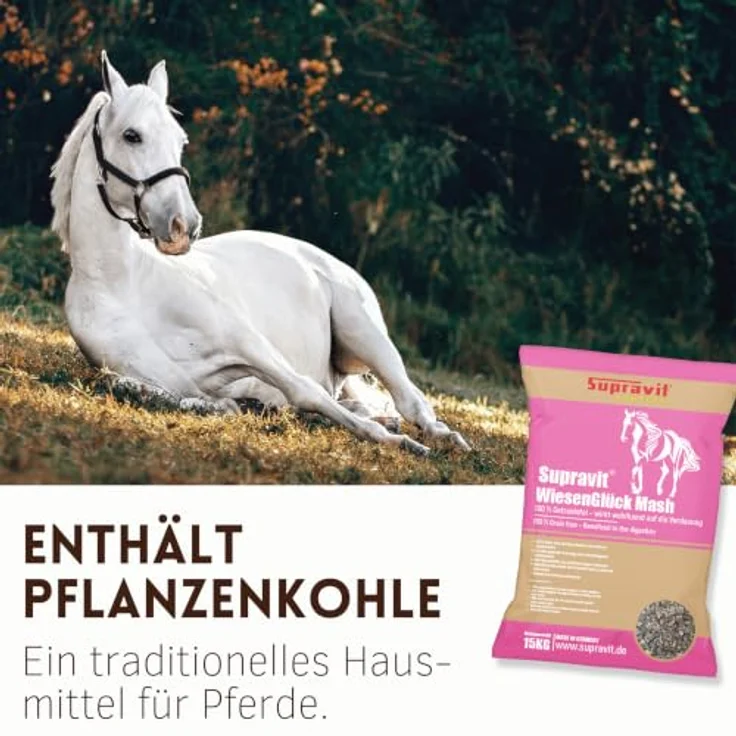 Supravit WIESENGLÜCK getreidefreies Mash Pferd, 15kg, für gesunde Verdauung mit Futterkohle, 100% melassefrei – Bild 4