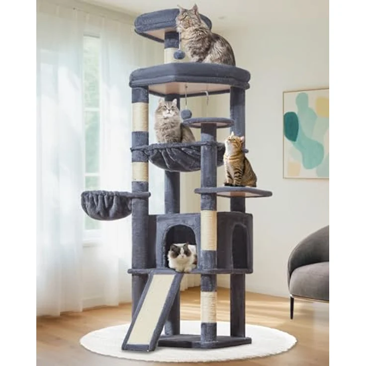 Taoqimiao 183cm Kratzbaum XXL, Großer Katzenbaum für große Katzen mit Hängematte und mehreren Kratzmöglichkeiten, MS045G – Bild 1