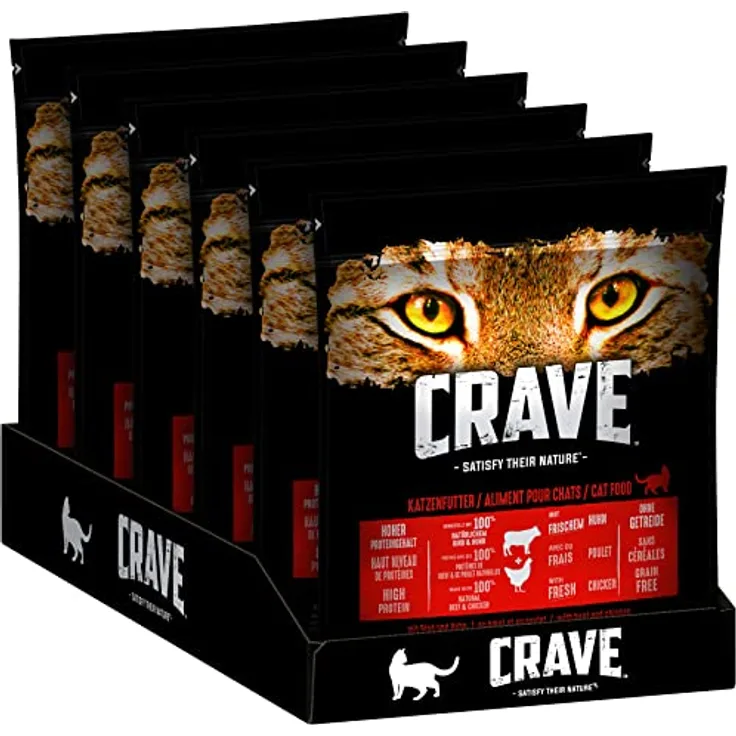 CRAVE Alleinfuttermittel für ausgewachsene Katzen, Trockenfutter mit hohem tierischen Proteinanteil, Braun, 750 g (6er Pack)