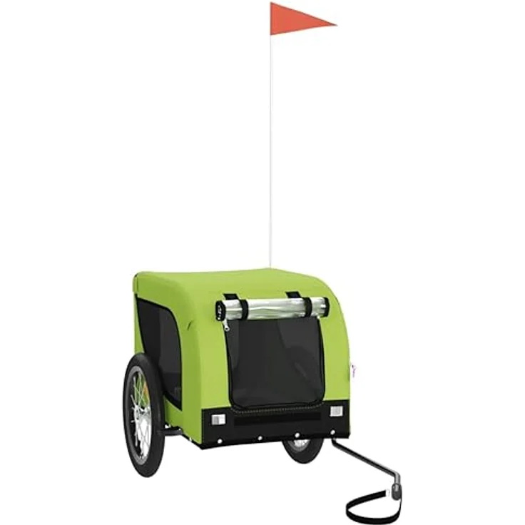 vidaXL Hunde-Transportbox Fahrradanhänger Hunde Grün und Schwarz Oxford-Gewebe und Eisen, Robuster Rahmen und komfortables Design – Bild 2
