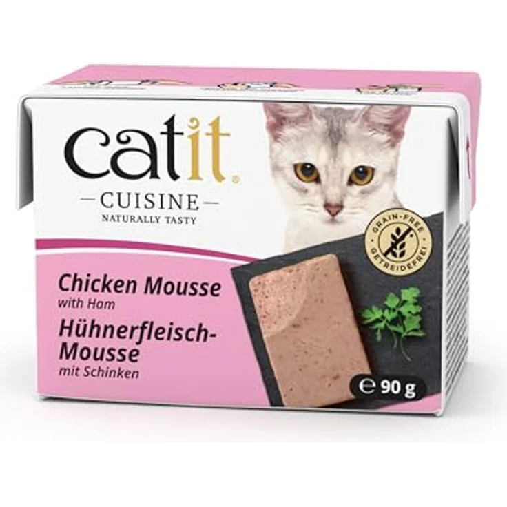 Catit Cuisine Mousse, Premium Nassfutter für Katzen mit Hühnerfleisch und Schinken, getreidefrei, hoher Fleischanteil, 90g – Bild 1