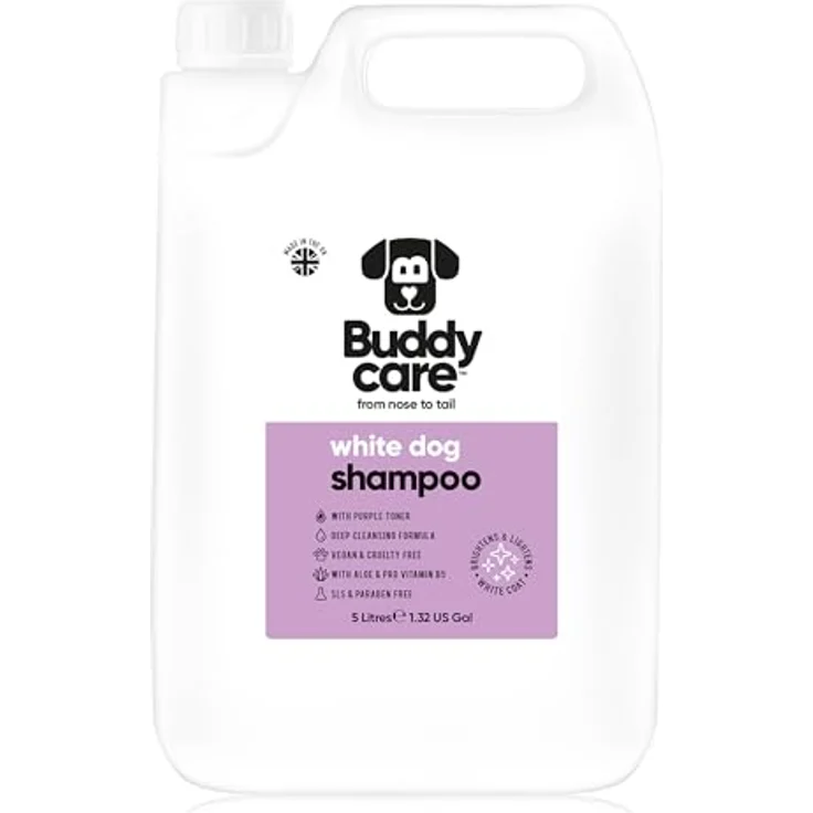 Buddycare Weißes Hundeshampoo, Aufhellendes Shampoo für Hunde mit Aloe Vera und Pro-Vitamin B5, Tiefenreinigung, 5L – Bild 1
