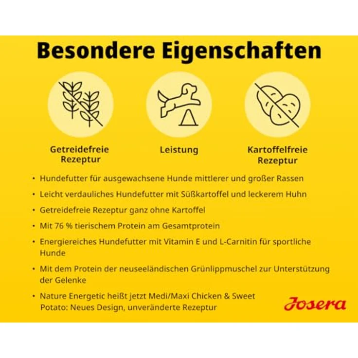 Josera Medi/Maxi Chicken & Sweet Potato, getreidefreies Hundefutter für mittlere und große Rassen, 12,5 kg – Bild 4