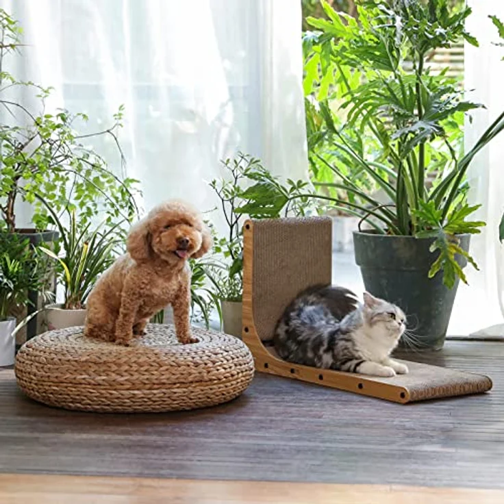 FUKUMARU Kratzbrett Katzen, 68 cm hohe L förmige Kratzpappe für Katzen, widerstandsfähig Katzenkratzbrett mit Ballspielzeug, Katzen Kratzmöbel aus hochwertiger Karton für Wand und Ecke, Groß – Bild 6