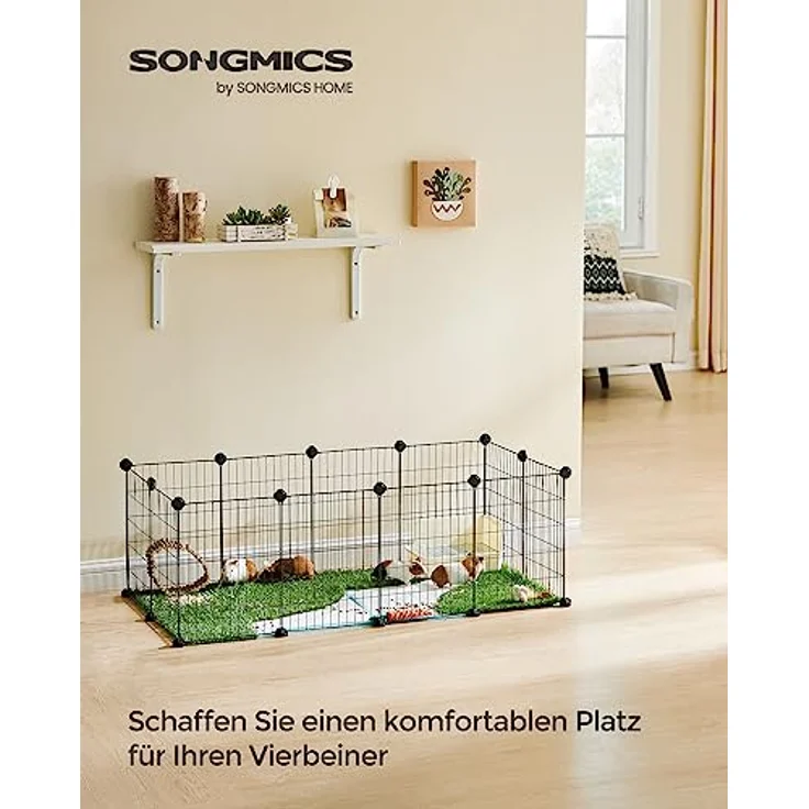SONGMICS DIY-Kleintiergehege, Freilauf Käfig für Kaninchen und Meerschweinchen, Metallgitter, 123 x 63 x 41 cm, schwarz, stabil mit ABS-Kunststoffverbindern – Bild 3