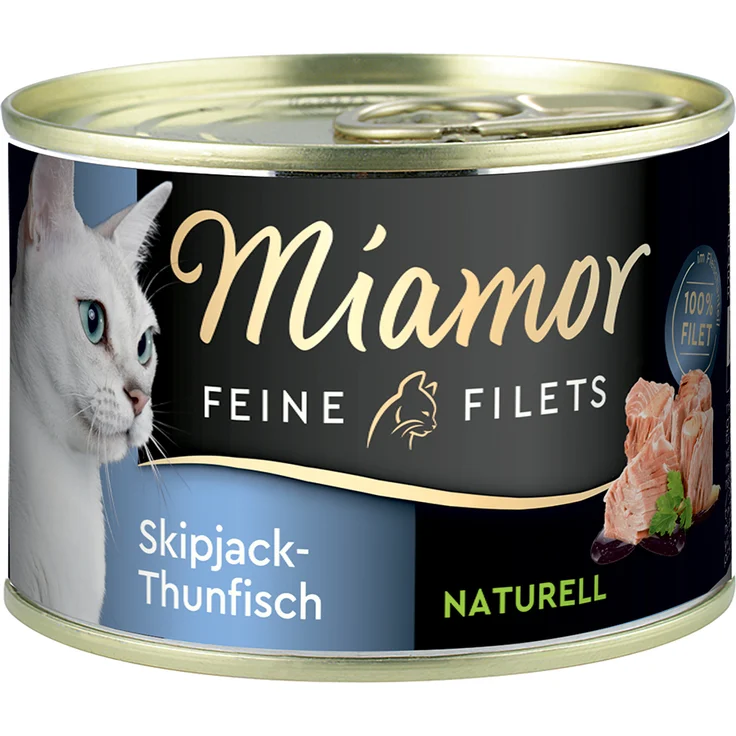 Miamor Feine Filets Naturelle, Sparpaket 24 x 156 g - Skipjack-Thunfisch, naturbelassenes Katzen-Nassfutter mit 63% Filetstücken, ohne Farb- und Konservierungsstoffe