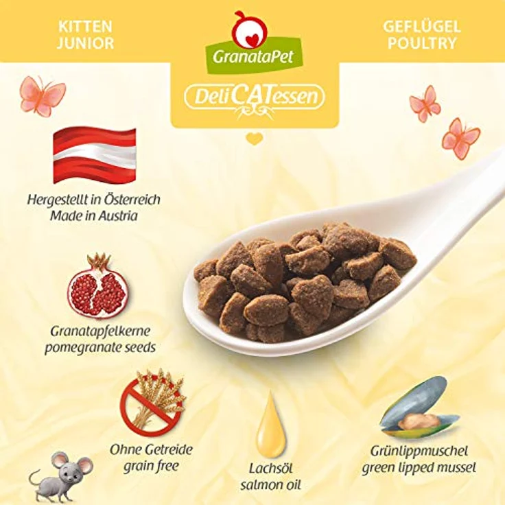 GranataPet DeliCatessen Kitten / Junior Geflügel, Trockenfutter ohne Getreide und Zuckerzusätze, 1,8 kg - Alleinfuttermittel mit Antioxidantien und wertvollem Lachsöl – Bild 3