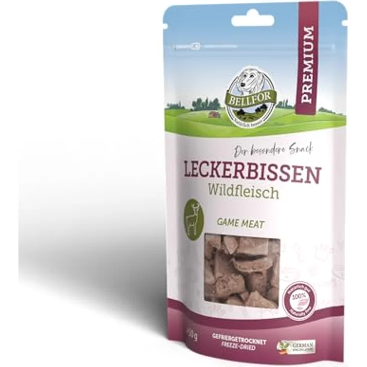 Bellfor Leckerbissen für Hunde - Wildfleisch, Monoprotein, getreidefrei, gefriergetrocknet, 50 g, ideal für empfindliche Mägen und Hundetraining – Bild 1
