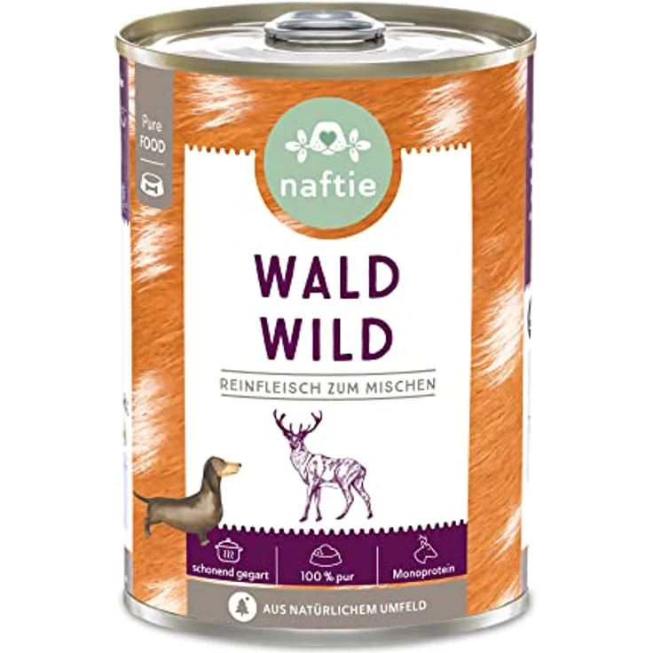 naftie Premium Hundefutter 100% Wald Wild Reinfleisch-Dose, 100% Wildfleisch, glutenfrei und getreidefrei, 400g Dose – Bild 1