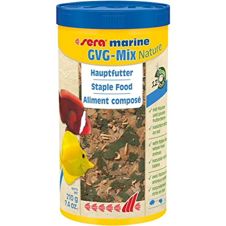 sera marine GVG-Mix Nature 1l, Hauptfutter für Meerwasserfische, Flocken & getrocknete Futtertiere, hohe Verwertbarkeit, reduziert Algenbildung – Bild 1