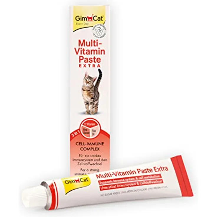 GimCat Multi-Vitamin Paste Extra, 200 g, 3in1 Katzenleckerli mit Omega 3 & 6 Fettsäuren, laktosefrei, ohne Zuckerzusatz, Made in Germany