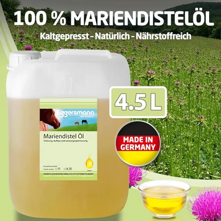 Eggersmann Mein Pferdefutter Mariendistel-Öl 4,5 l - Kaltgepresstes Mariendistelöl für Pferde, unterstützt Fellwechsel & Immunsystem, Einzelfuttermittel mit Vitaminen & Mineralstoffen – Bild 5