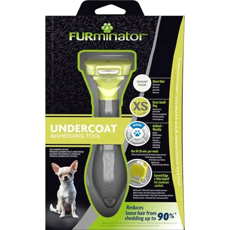 FURminator Fellbürste für kurzhaarige Schoßhunde, deShedding Pflege Werkzeug mit FURejector-Druckknopf, silber – Bild 10